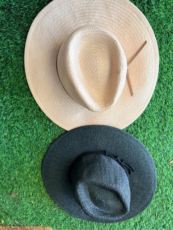 Accessories - Straw Fedora Hat - Natural and Black - Unbranded Women’s Sun Hat Set